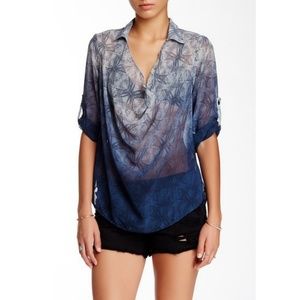 Long Sleeve Collared Cowl Neck Blouse